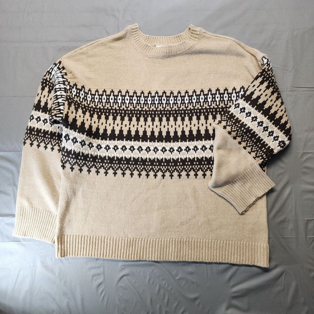 Standard Surplus Women’s M Fair Isle Nordic Crewneck Sweater Beige Brown